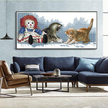 Load image into Gallery viewer, DIY Cross Stitch Kit featuring adorable cats and dolls by AIMDIY