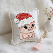 Load image into Gallery viewer, Little Pig with A Christmas Hat Cross Stitch Pin Cushion Kit – DIY Embroidery with PP Cotton Filling for Beginners | Cute Animal Craft Kit - AIMDIY