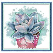 Load image into Gallery viewer, Cactus Plant Cross Stitch Kit – Counted & Stamped Floral Embroidery Needlework for Beginners