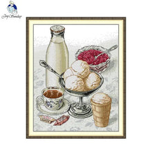 Load image into Gallery viewer, Illustration of ice cream, a bottle of milk, and other treats on a textured background.