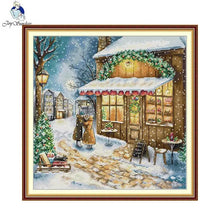 Load image into Gallery viewer, Finished Christmas Day Reunion cross stitch kit by Joy Sunday