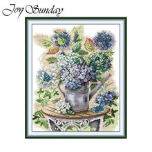 Load image into Gallery viewer, Joy Sunday Hydrangeas and Butterflies Cross Stitch Kit – Floral & Nature Embroidery Set for Beginners & Adults