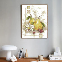 Load image into Gallery viewer, Finished pears botanical cross stitch framed decoration