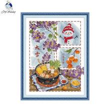 Load image into Gallery viewer, Finished Winter Hot Pot Cross Stitch Pattern for Cozy DIY Embroidery