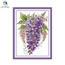 Load image into Gallery viewer, Finished Wisteria Cross Stitch Pattern by Joy Sunday – Floral Wall Art