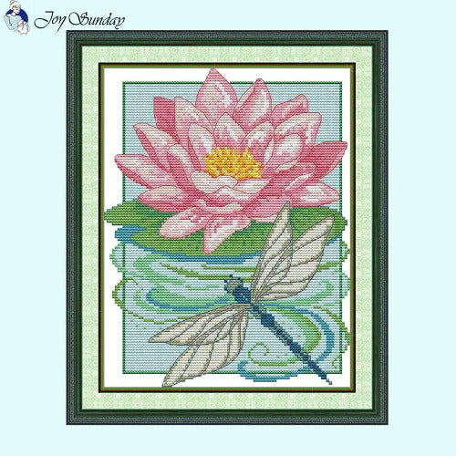 Dragonfly and Lotus Embroidery Kit - Floral Pond Nature Scene DIY Craft