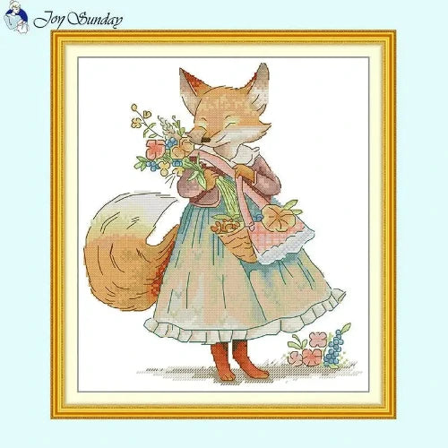 14CT Cartoon Miss Fox Animal Cross Stitch Kit for Beginners – DIY Needlework