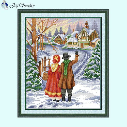 The Road Home in the Snow Cross Stitch Kit – Joy Sunday DIY Embroidery Set