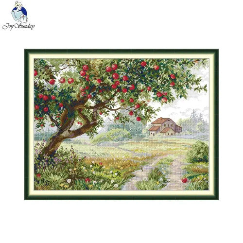 Old Apple Tree Cross Stitch Kit – Vintage Nature Embroidery Set for DIY Home Decor & Gifts