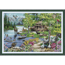 Load image into Gallery viewer, Lake House Countryside Cross Stitch Kit - Serene Landscape Large Wall Art - AIMDIY

