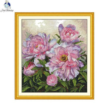 Load image into Gallery viewer, Peony Cross Stitch Kit - Floral Blossom Needlework with Printed Aida &amp; DMC Threads
