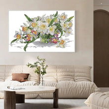 Load image into Gallery viewer, Daffodil Flower Embroidery Kit - Spring Floral Cross Stitch Set with Printed Canvas
