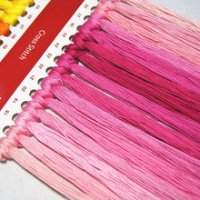 Load image into Gallery viewer, Embroidery floss with pink gradient on a cross-stitch chart
