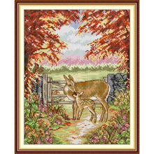 Load image into Gallery viewer, Cross Stitch Kit – The Fawn and Its Mother | Deer Family Embroidery DIY Home Decor - AIMDIY
