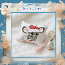 Load image into Gallery viewer, Little Mouse with A Christmas Hat Cross Stitch Pin Cushion Kit – DIY Embroidery with PP Cotton Filling | 16×15 cm Cute Holiday Craft Kit
