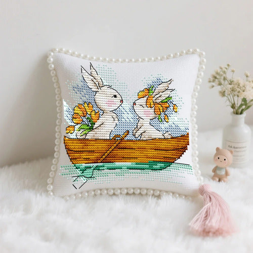 The Rabbit’s Boating Pin Cushion Cross Stitch Kit – Joy Sunday DIY Embroidery with PP Cotton