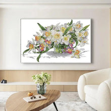 Load image into Gallery viewer, Daffodil Flower Embroidery Kit - Spring Floral Cross Stitch Set with Printed Canvas
