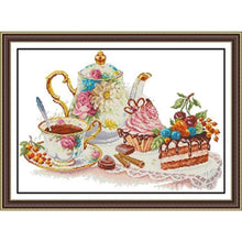 Load image into Gallery viewer, Afternoon Tea Cross Stitch Kit – Joy Sunday Style Printed 14CT/16CT Aida Fabric with DMC Threads
