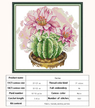Load image into Gallery viewer, Cactus Plant Cross Stitch Kit – Counted &amp; Stamped Floral Embroidery Needlework for Beginners
