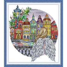 Load image into Gallery viewer, City Angel Cross Stitch Kit – DIY Angel Embroidery Art for Beginners | Inspirational Home Decor Craft - AIMDIY
