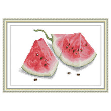 Load image into Gallery viewer, Two Watermelons Cross Stitch Kit – Counted 11CT/14CT/16CT Aida Fabric DIY Fruit Embroidery for Summer Decor
