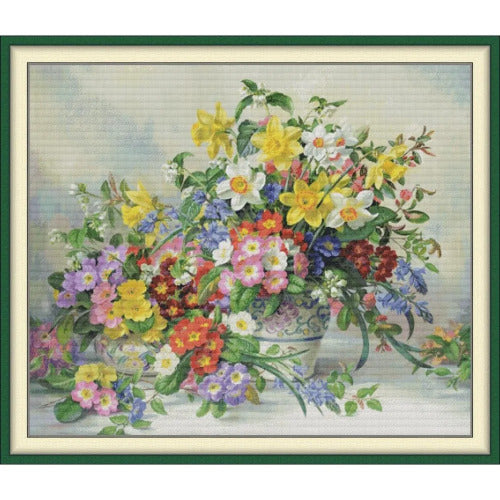 Flowers in Spring Embroidery Kit - Large Scale Floral Cross Stitch Masterpiece