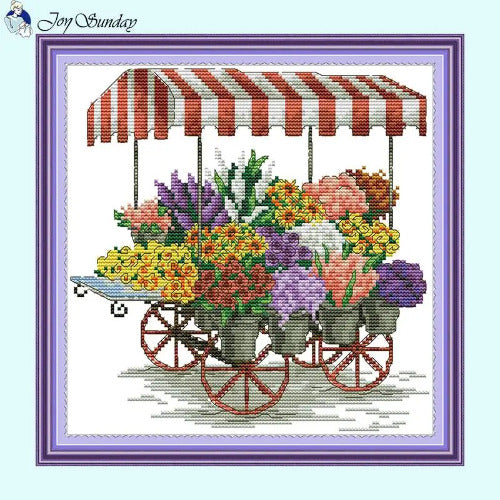 Flower Car Embroidery Kit - Vintage Botanical Vehicle Cross Stitch Set