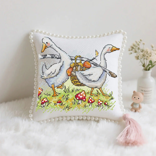 Mini Cross Stitch Kit – Pick Mushrooms – Joy Sunday DIY Pin Cushion 16×15cm