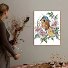 Load image into Gallery viewer, Handmade Bird&#39;s Nest Wreath Cross Stitch Embroidery Kit with Vintage Flower &amp; Bird Pattern - DIY Home Decor Craft
