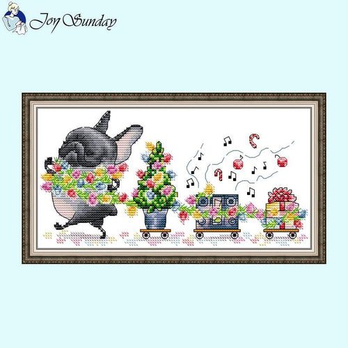 Bulldog's Flower Car Animal Cross Stitch Kit 11CT - AIMDIY