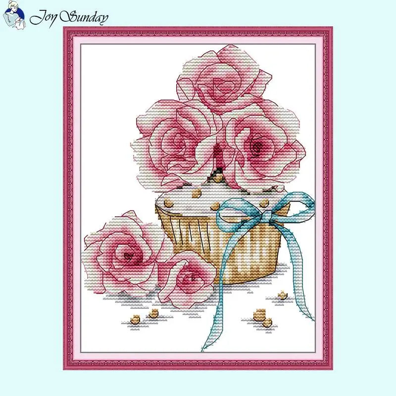 Cake and Flowers Floral Pattern Cross Stitch - AIMDIY