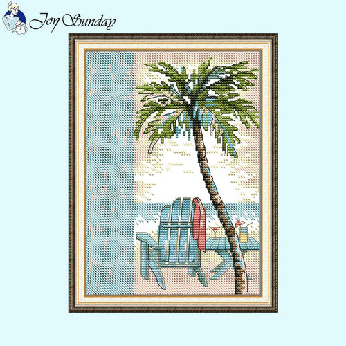 Cottage by the Sea Scenery Joy Sunday Count Printed Cross Stitch Kit - AIMDIY