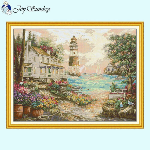 Cottage by the Sea Scenery Pattern Cross Stitch Kit Counted - AIMDIY