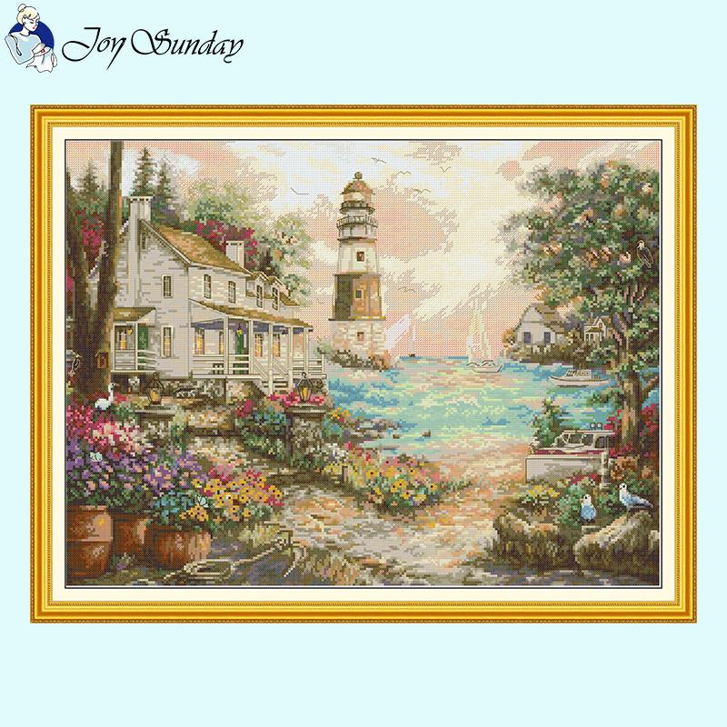 Cottage by the Sea Scenery Pattern Cross Stitch Kit Counted - AIMDIY