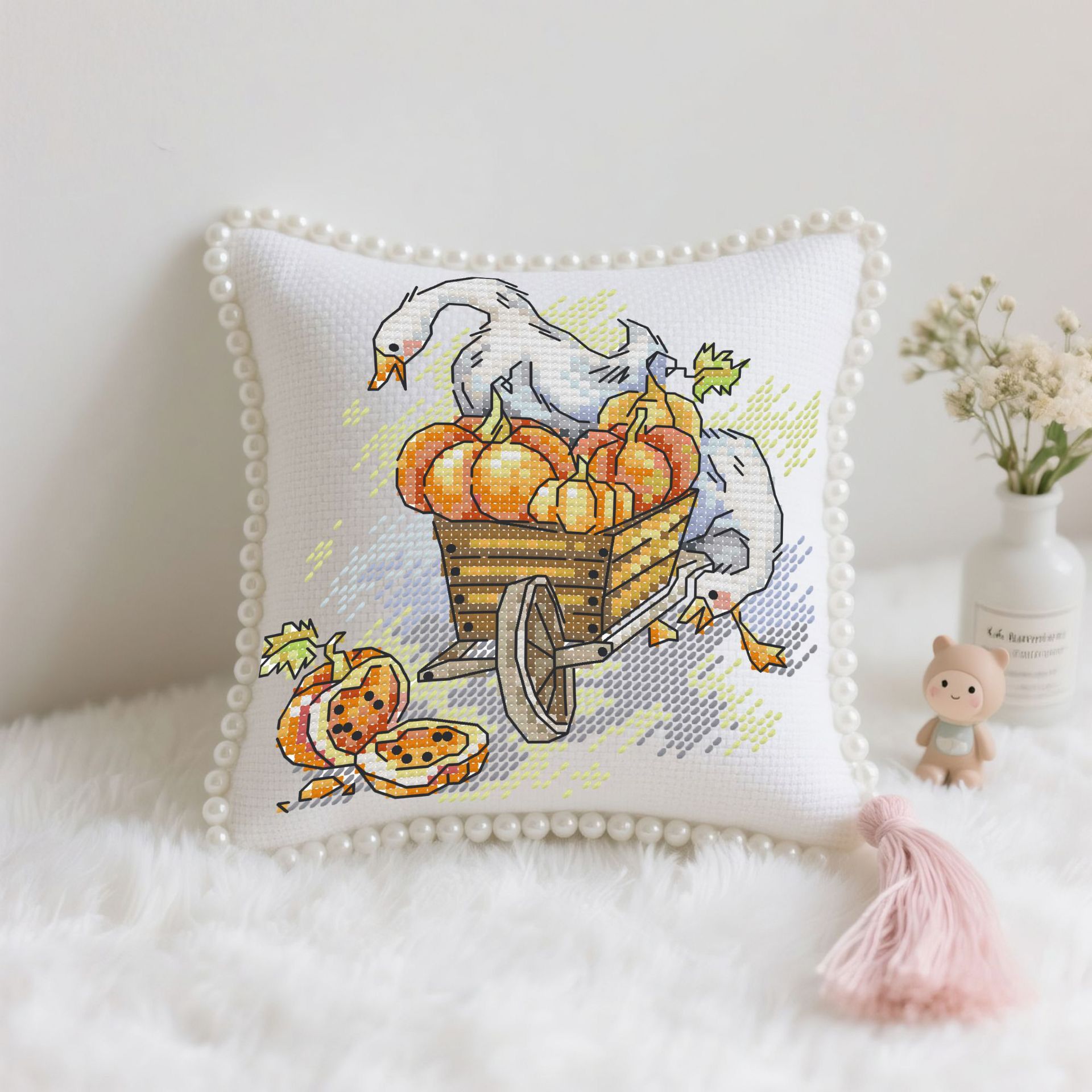 Frustrated crafter searching for lost needle