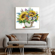 Load image into Gallery viewer, Floral Pattern Cross Stitch Sunflower and Daisy Vase - AIMDIY

