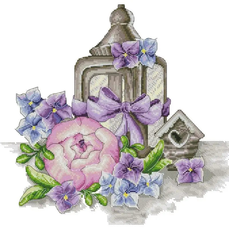 DIY Floral Pattern Cross Stitch Kit Flowers and Horse Lamps - AIMDIY