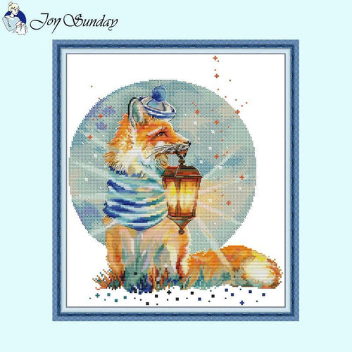 Fox with Lamp Joy Sunday Animal Cross Stitch Kit - AIMDIY