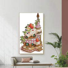 Load image into Gallery viewer, Gingerbread Castle Cross Stitch Kit – DIY Festive Cake Embroidery for Christmas &amp; Home Decor
