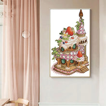 Load image into Gallery viewer, Gingerbread Castle Cross Stitch Kit – DIY Festive Cake Embroidery for Christmas &amp; Home Decor

