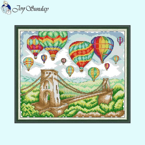 Hot Air Balloon On Bridge Scenic Pattern - AIMDIY