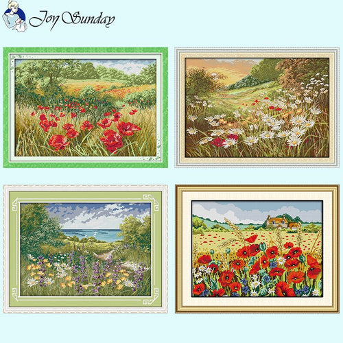 Joy Sunday Counted Stamped Cross Stitch Kit Landscape Pattern - AIMDIY