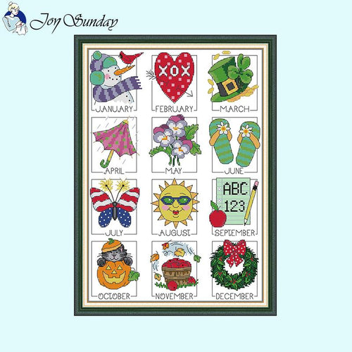Joy Sunday Cross Stitch Kit 12 Months Cartoon Pattern - AIMDIY