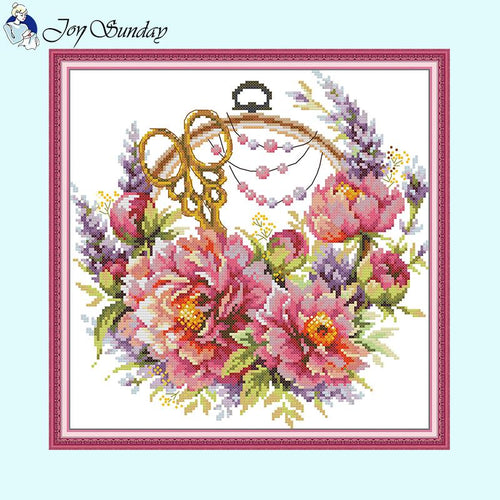 Joy Sunday Flower Pattern Cross Stitch Kits Peony - AIMDIY