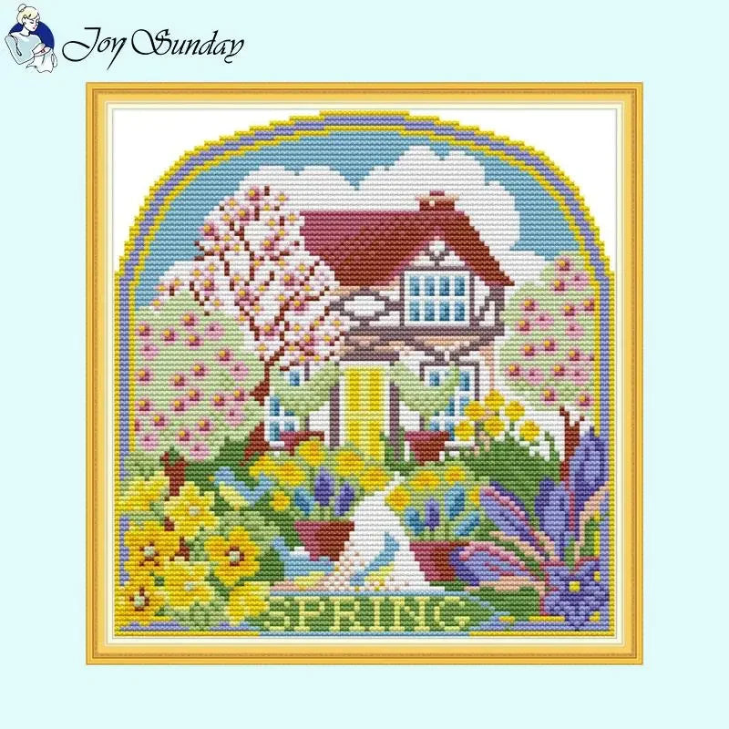 Four Seasons Cottage Embroidery Kit - Landscape Scene Needlecraft Set