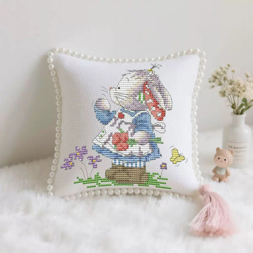 Mushroom picking pin cushion cross stitch kit front view Joy Sunday