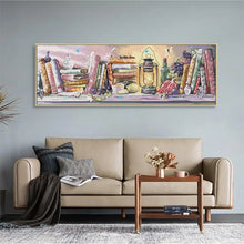 Load image into Gallery viewer, Oil Lamp &amp; Bookshelf Still Life Cross Stitch Kit - Vintage Motif DIY Embroidery Set for Adults &amp; Beginners

