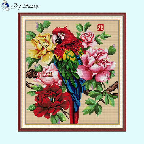 Parrot and Peony DIY Flower Pattern Cross Stitch Kits - AIMDIY