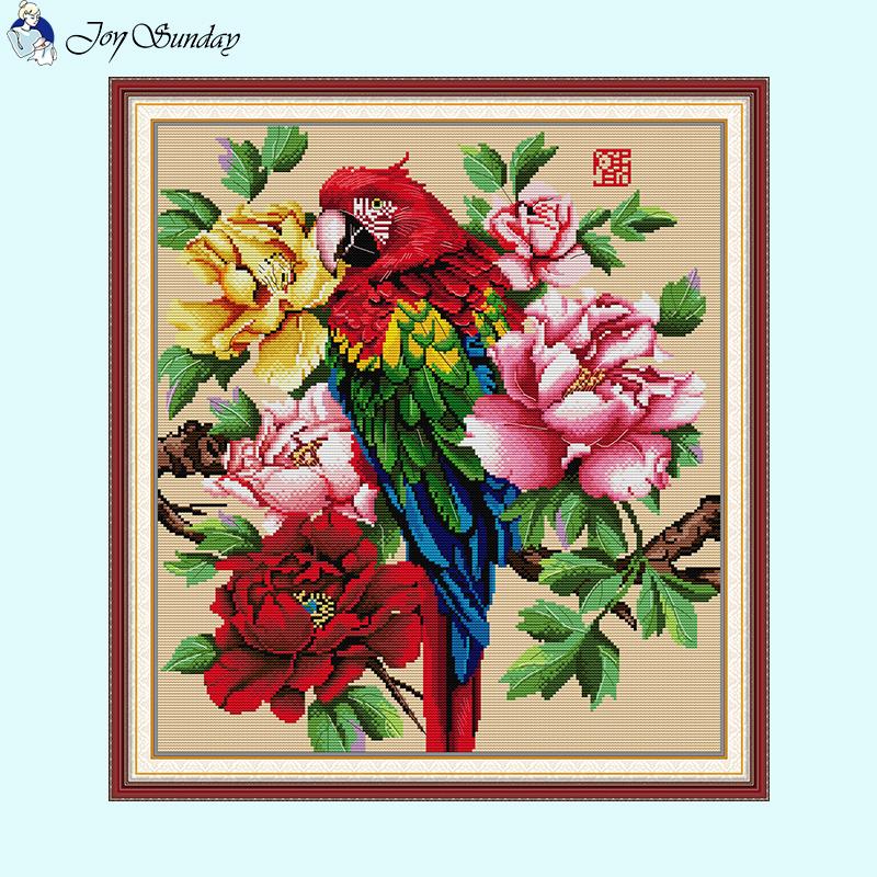 Parrot and Peony DIY Flower Pattern Cross Stitch Kits - AIMDIY