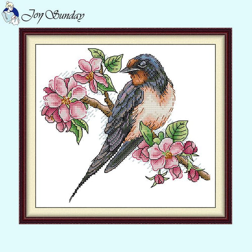 Peach Blossom Bird Animal Pattern Cross Stitch Kit - AIMDIY